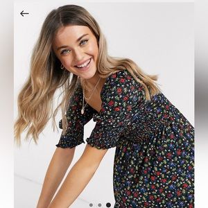 ASOS Puff Sleeve Shirred Prairie-style maxi dress with floral print